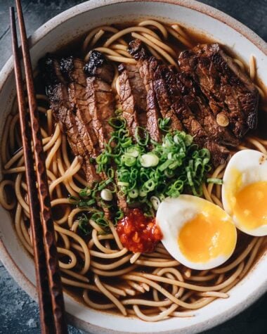 Homemade yakamein close up