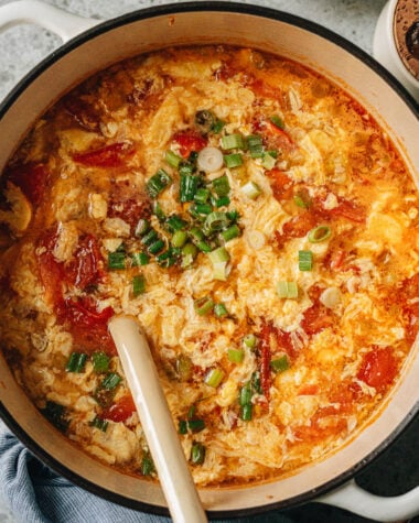 Serving Chinese egg drop soup